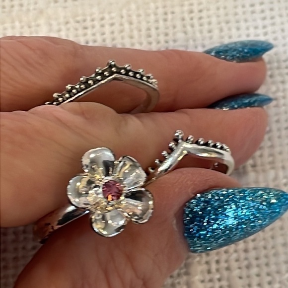 💐5/25 3 ring lot flower simple band stacking set - Picture 2 of 10